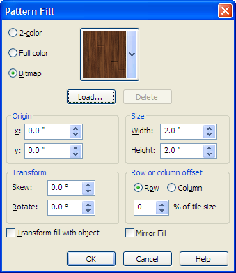 Pattern Fill dialog box in CorelDRAW with seamless texture selected